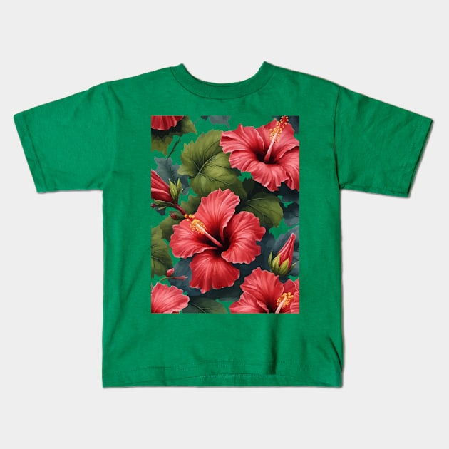 Fantasy Florals Hawaiian Hibiscus Vector Art 4 Kids T-Shirt by taiche